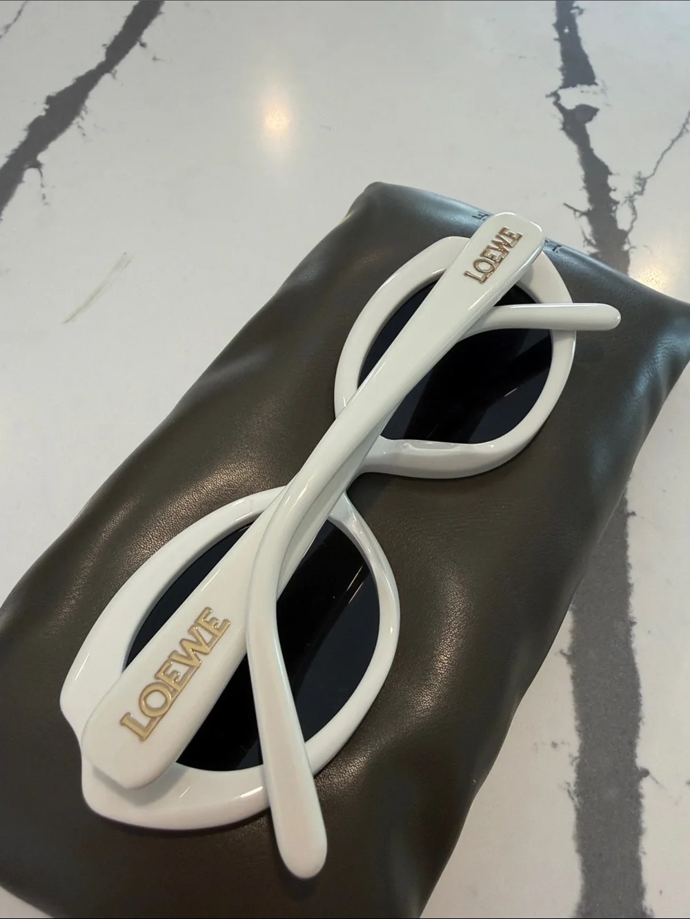 Loewe White Oval Sunglasses with Black Lenses